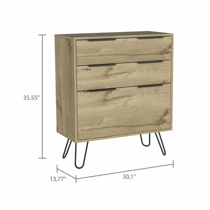 30" Light Oak Manufactured Wood Three Drawer Standard Dresser