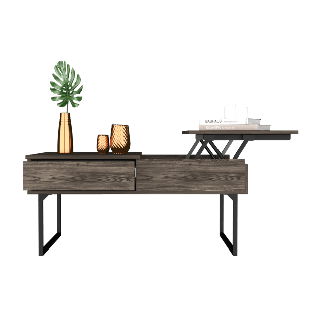 40" Dark Walnut Manufactured Wood Rectangular Lift Top Coffee Table With Drawer