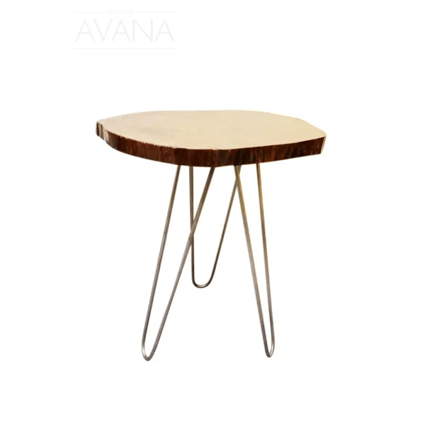 24" Natural Solid Wood Live Edge and Metal End Table