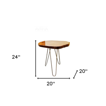 24" Natural Solid Wood Live Edge and Metal End Table