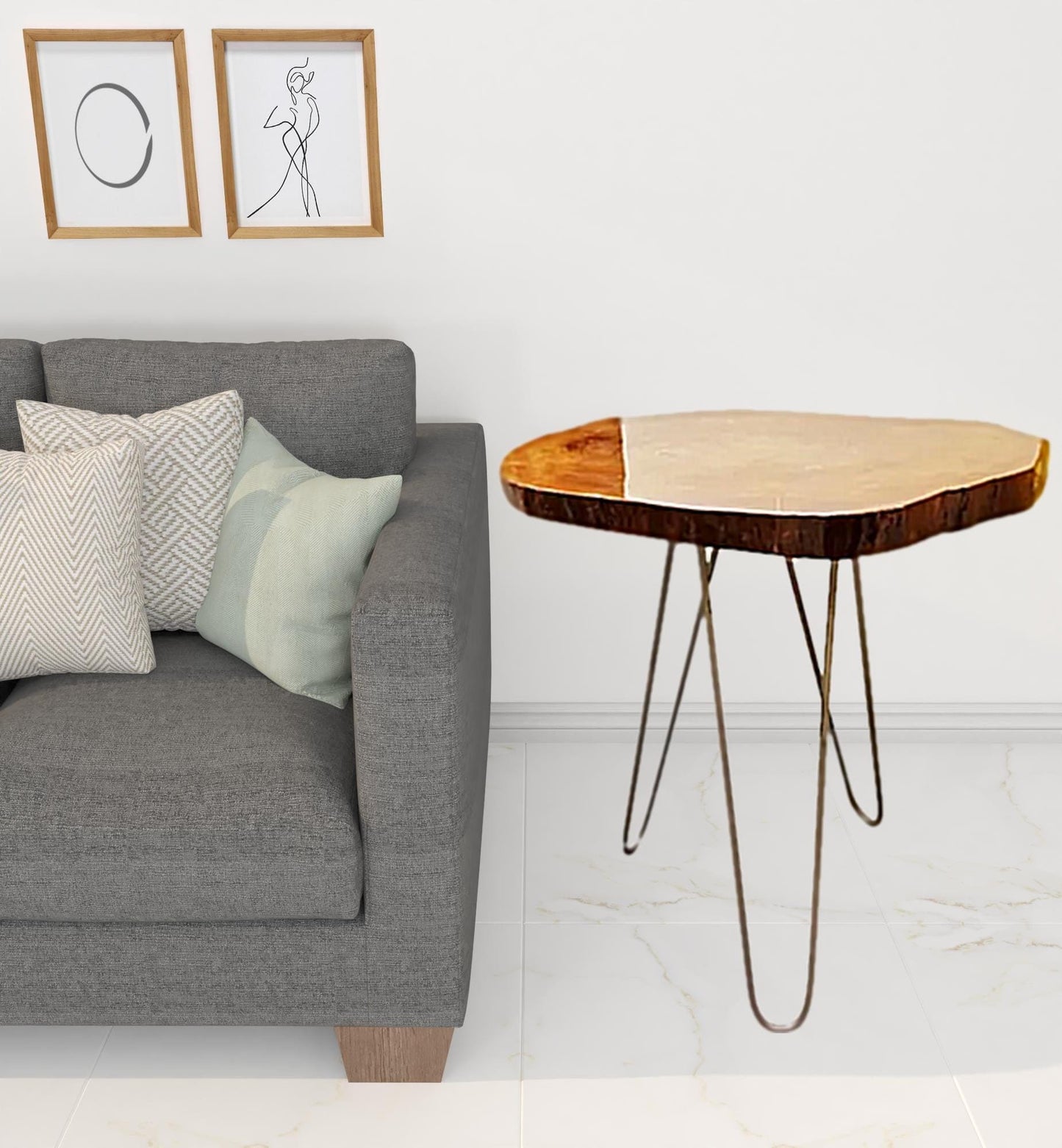 24" Natural Solid Wood Live Edge and Metal End Table