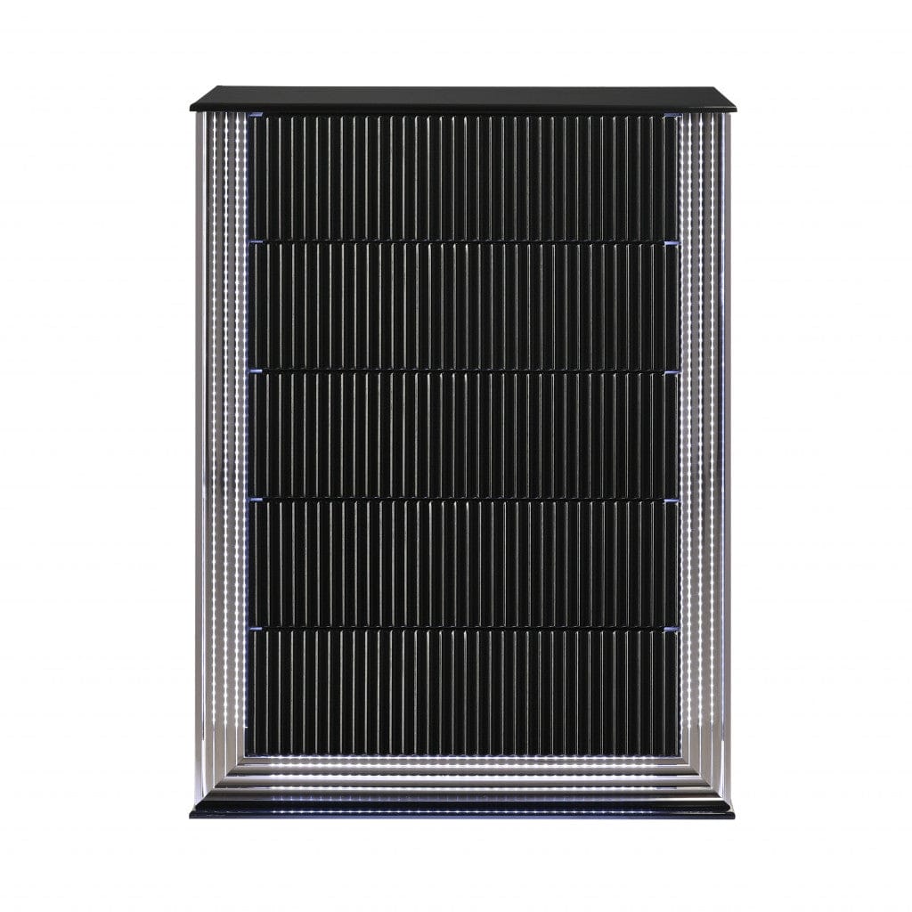 36" Black Solid Wood Mirrored Five Drawer Standard Chest