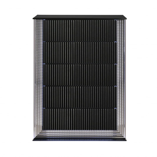 36" Black Solid Wood Mirrored Five Drawer Standard Chest