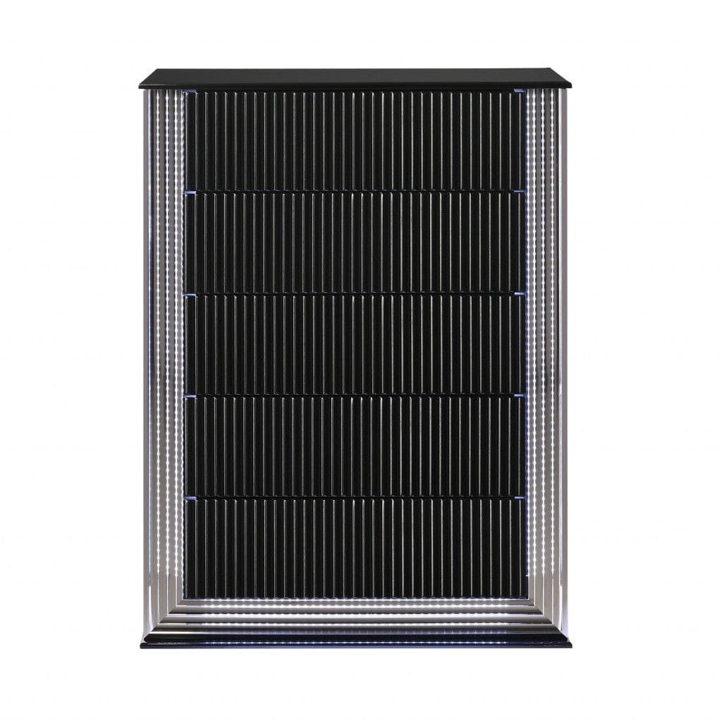 36" Black Solid Wood Mirrored Five Drawer Standard Chest