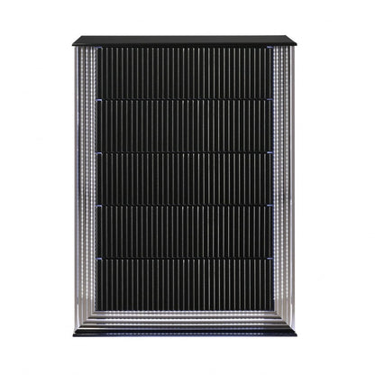 36" Black Solid Wood Mirrored Five Drawer Standard Chest