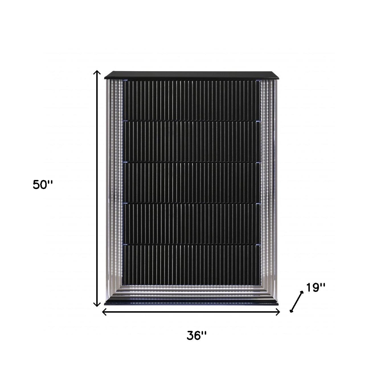 36" Black Solid Wood Mirrored Five Drawer Standard Chest