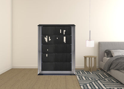 36" Black Solid Wood Mirrored Five Drawer Standard Chest