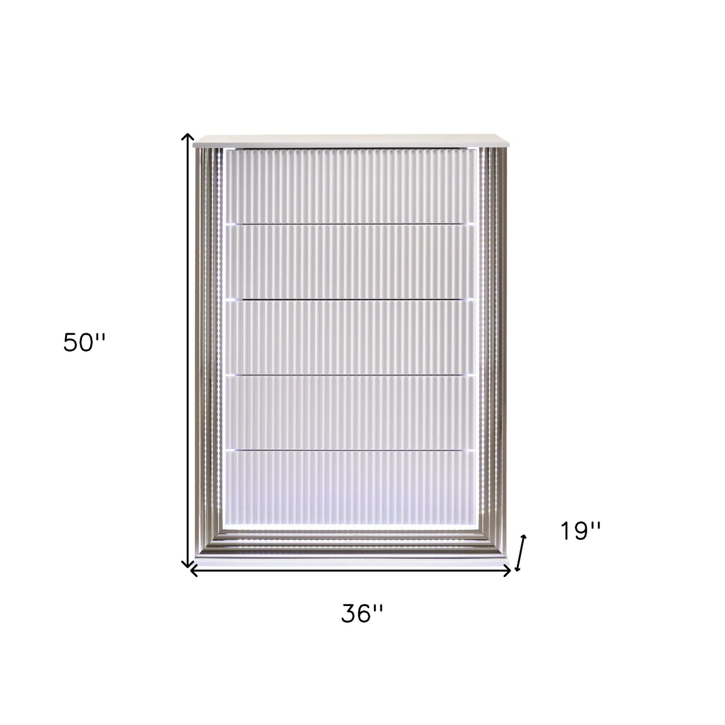 36" White Solid Wood Mirrored Five Drawer Standard Chest