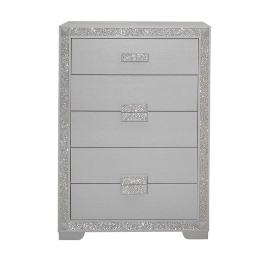 34" Silver Solid Wood Five Drawer Standard Chest