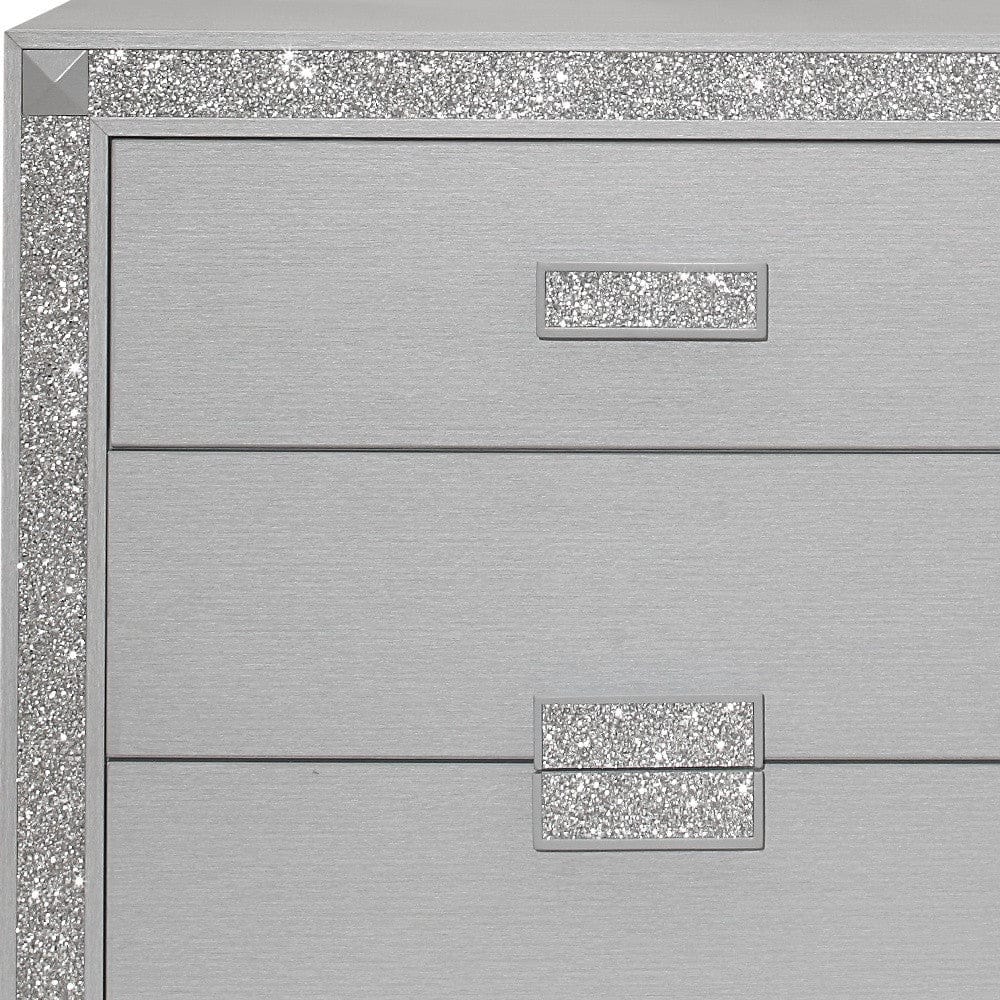 34" Silver Solid Wood Five Drawer Standard Chest