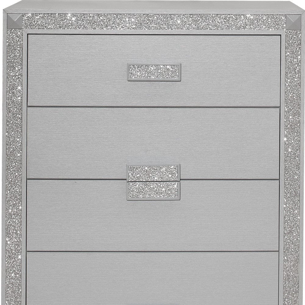 34" Silver Solid Wood Five Drawer Standard Chest