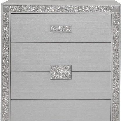 34" Silver Solid Wood Five Drawer Standard Chest