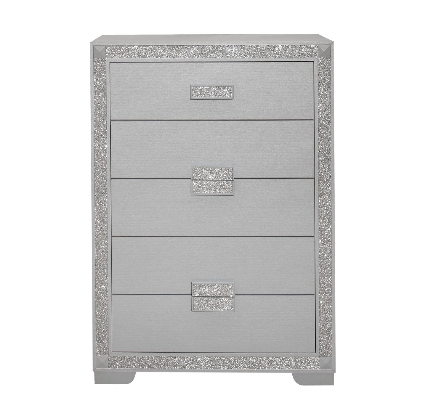 34" Silver Solid Wood Five Drawer Standard Chest