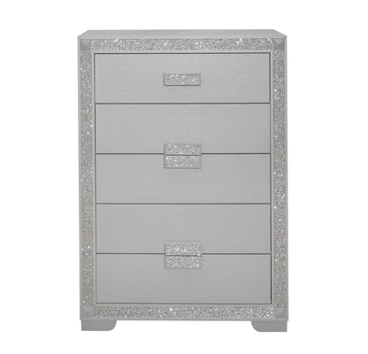 34" Silver Solid Wood Five Drawer Standard Chest