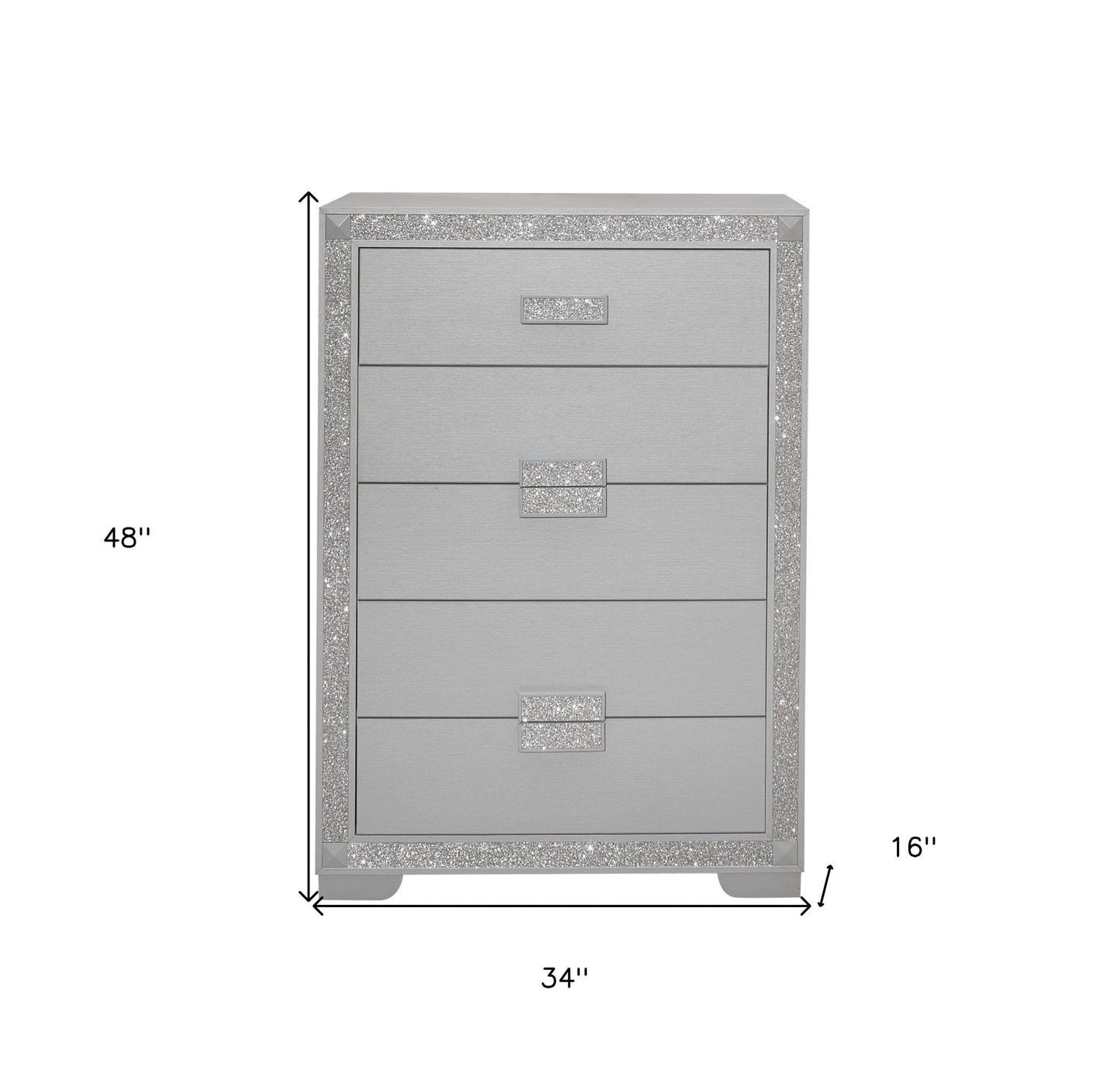34" Silver Solid Wood Five Drawer Standard Chest