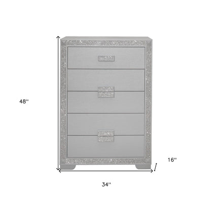 34" Silver Solid Wood Five Drawer Standard Chest