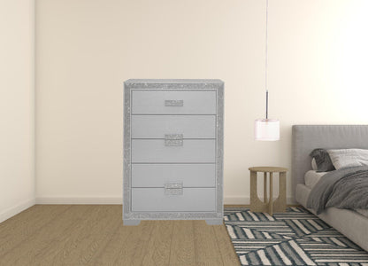 34" Silver Solid Wood Five Drawer Standard Chest