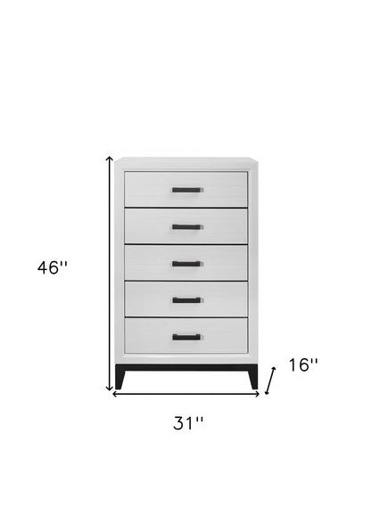31" White Solid Wood Five Drawer Standard Chest