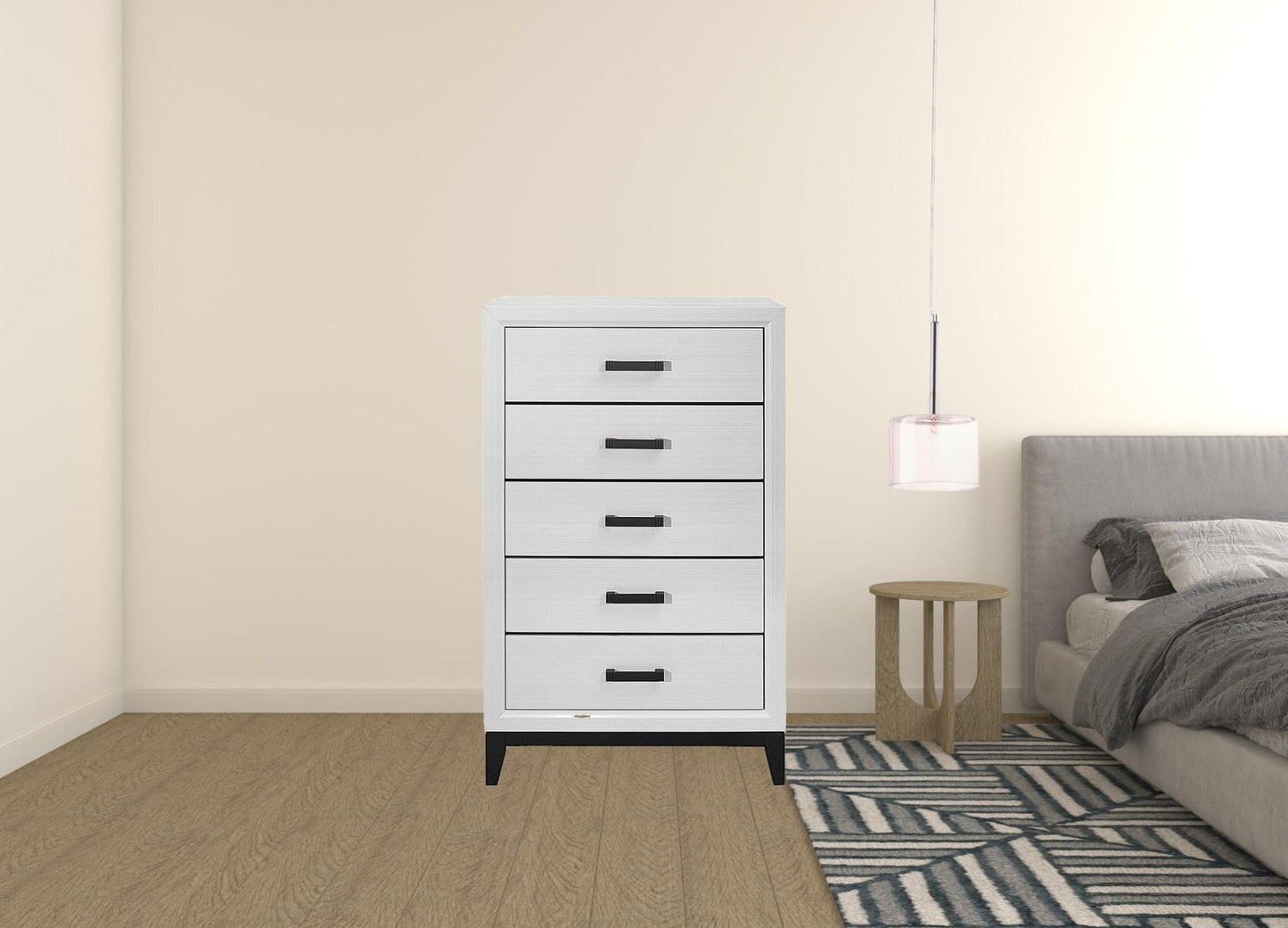 31" White Solid Wood Five Drawer Standard Chest