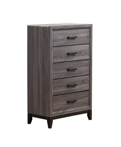 31" Faux Marble Grey Solid Wood Five Drawer Standard Chest