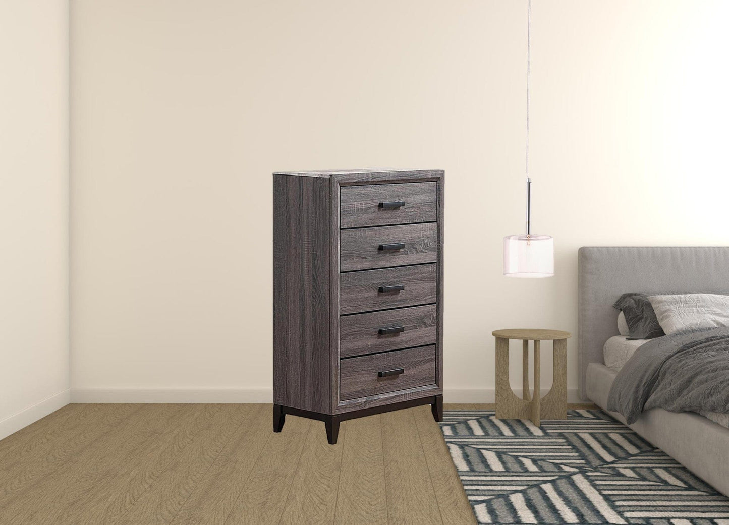 31" Faux Marble Grey Solid Wood Five Drawer Standard Chest