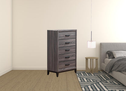 31" Faux Marble Grey Solid Wood Five Drawer Standard Chest