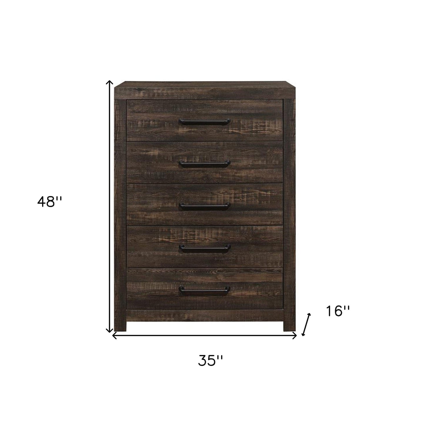 35" Rustic Dark Oak Solid Wood Five Drawer Standard Chest