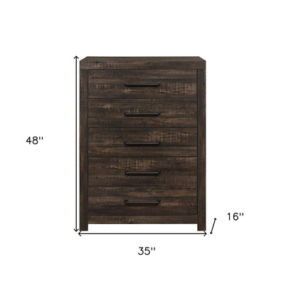 35" Rustic Dark Oak Solid Wood Five Drawer Standard Chest
