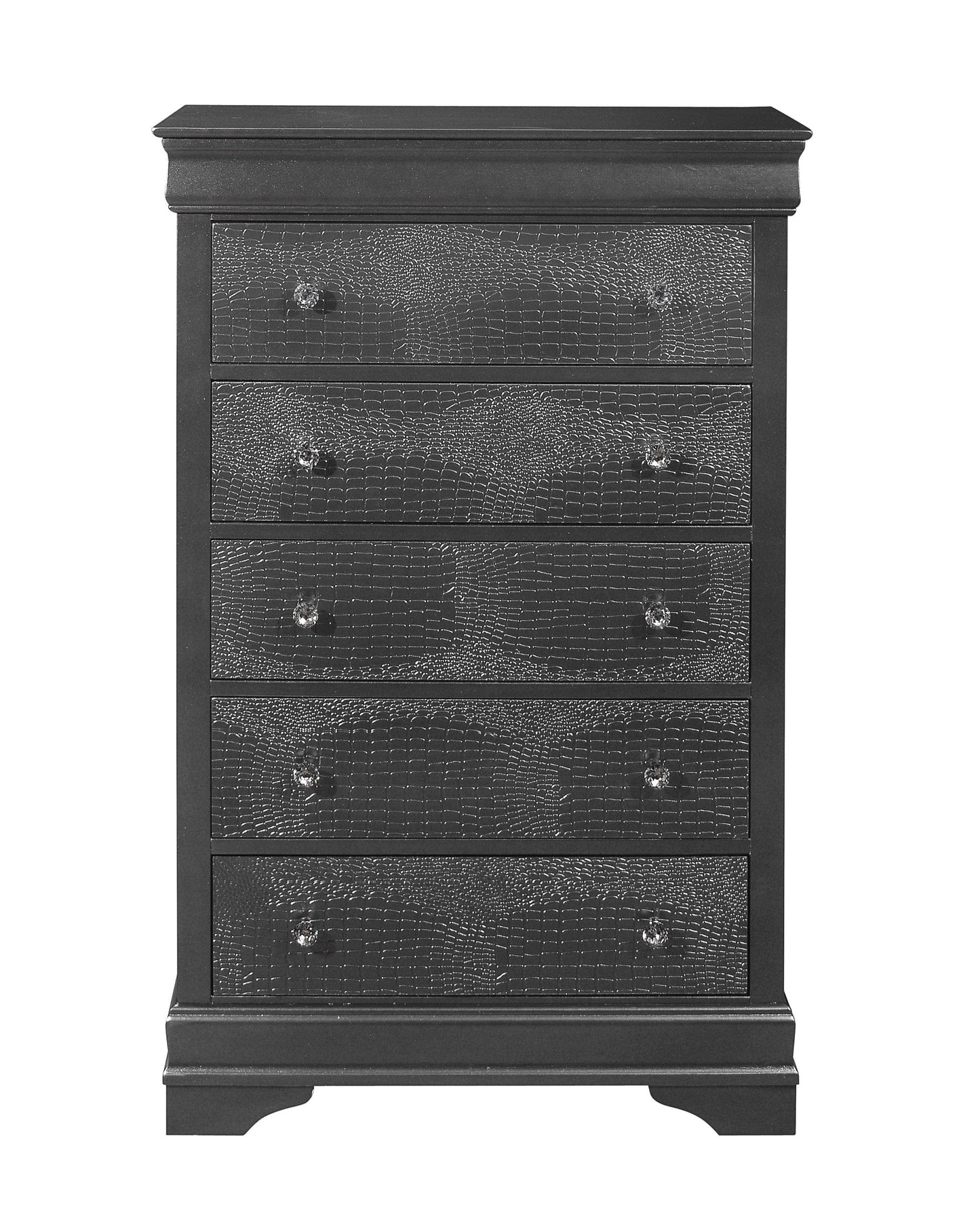 31" Metallic Grey Solid Wood Five Drawer Standard Chest