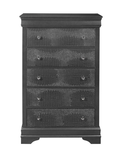 31" Metallic Grey Solid Wood Five Drawer Standard Chest