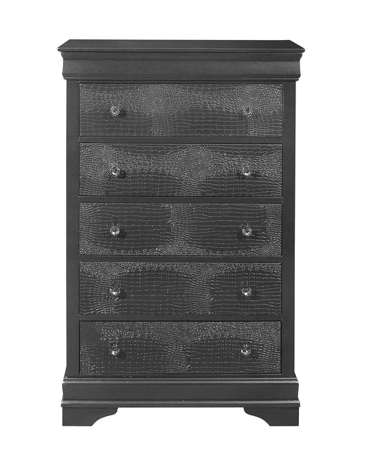 31" Metallic Grey Solid Wood Five Drawer Standard Chest