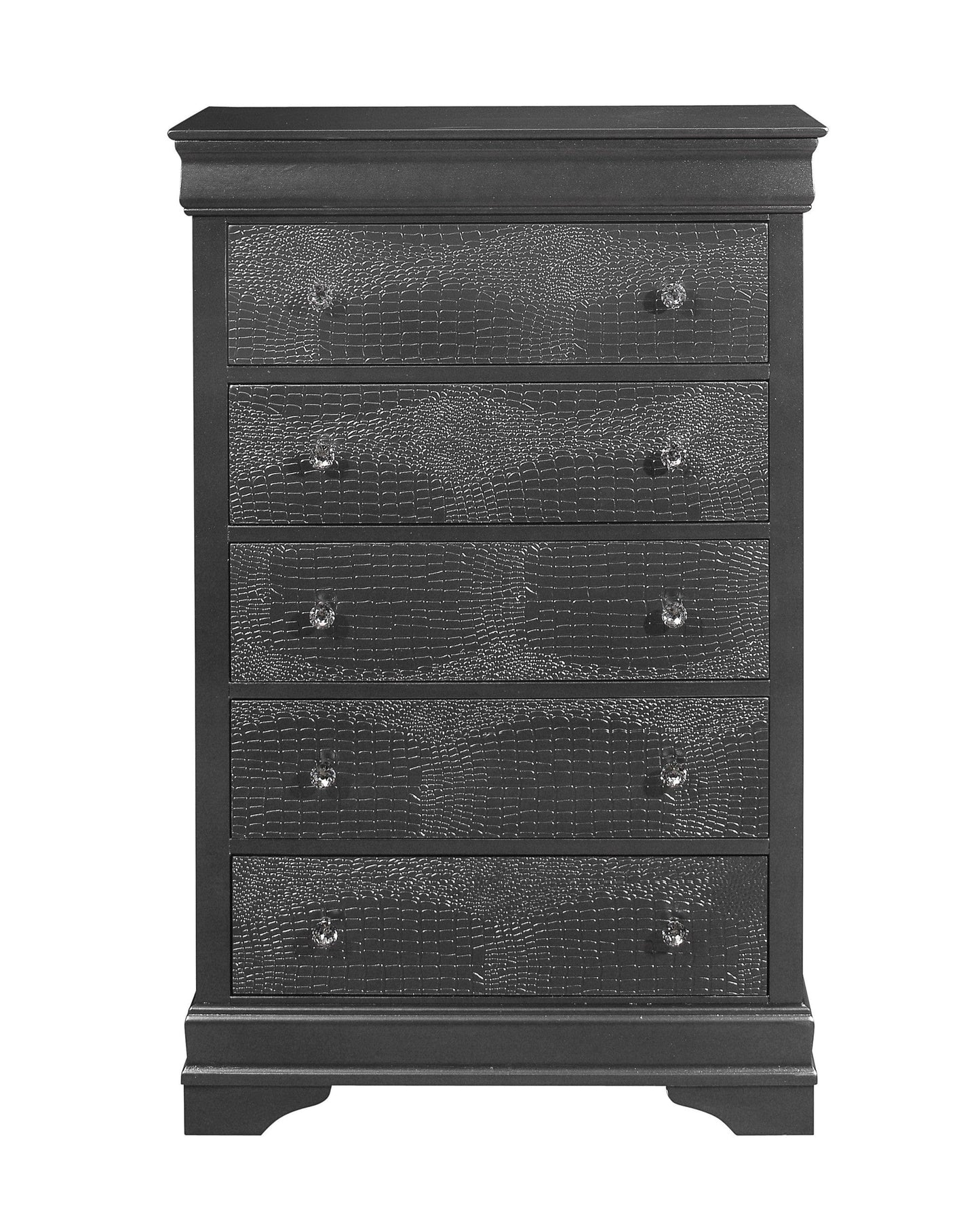 31" Metallic Grey Solid Wood Five Drawer Standard Chest