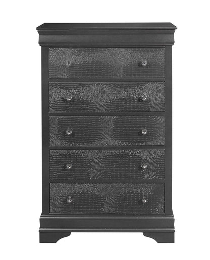 31" Metallic Grey Solid Wood Five Drawer Standard Chest