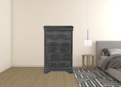 31" Metallic Grey Solid Wood Five Drawer Standard Chest