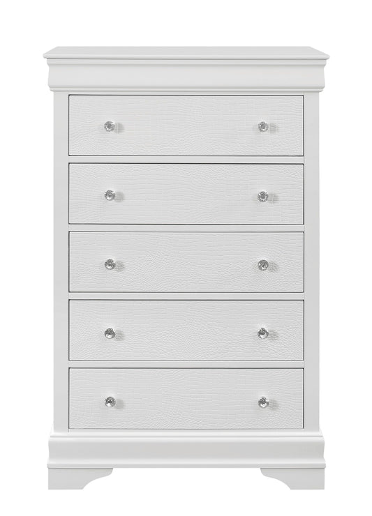 31" Metallic White Solid Wood Five Drawer Standard Chest