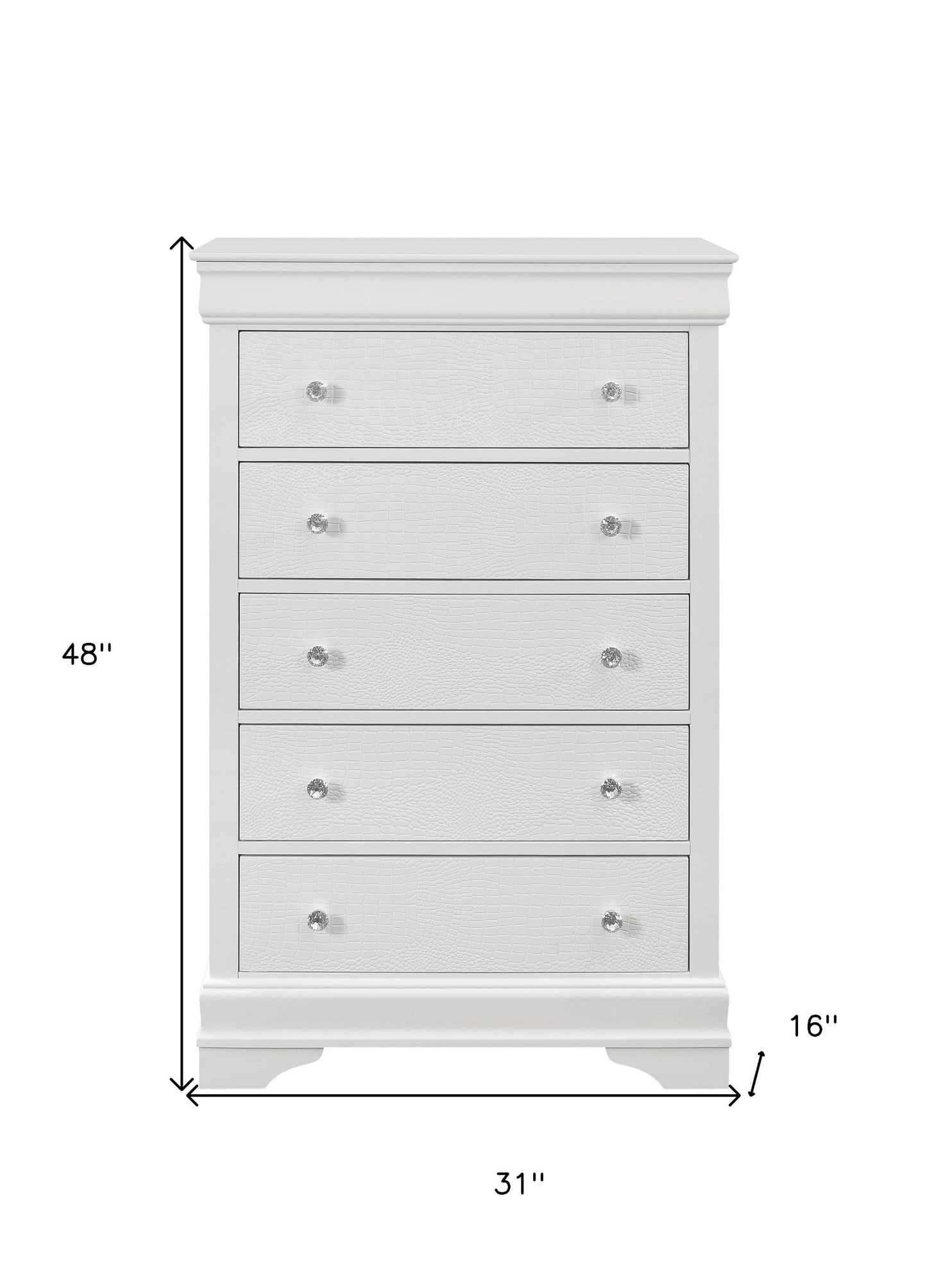 31" Metallic White Solid Wood Five Drawer Standard Chest