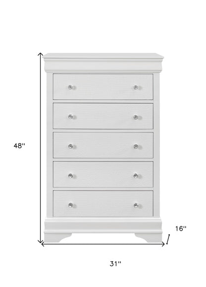31" Metallic White Solid Wood Five Drawer Standard Chest