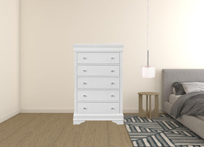 31" Metallic White Solid Wood Five Drawer Standard Chest