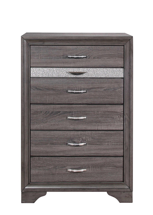 35" Grey Manufactured Wood Six Drawer Standard Chest