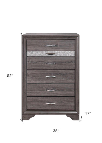 35" Grey Manufactured Wood Six Drawer Standard Chest