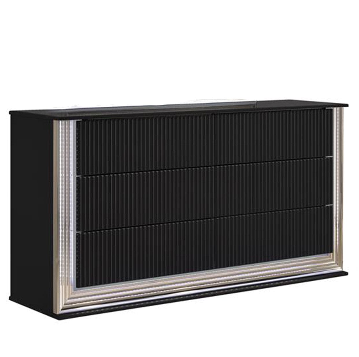 61" Black Solid Wood Mirrored Six Drawer Double Dresser with LED