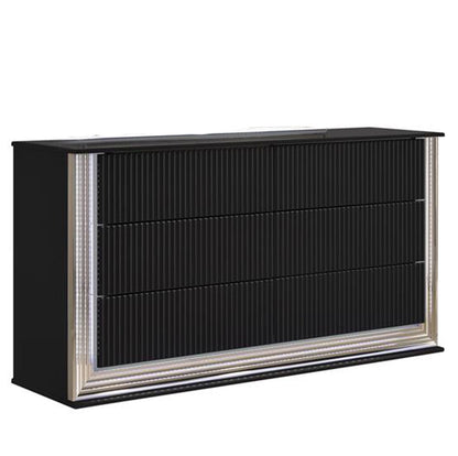 61" Black Solid Wood Mirrored Six Drawer Double Dresser with LED