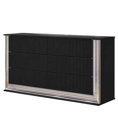 61" Black Solid Wood Mirrored Six Drawer Double Dresser with LED