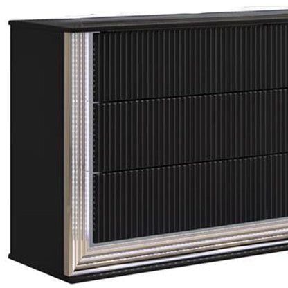 61" Black Solid Wood Mirrored Six Drawer Double Dresser with LED