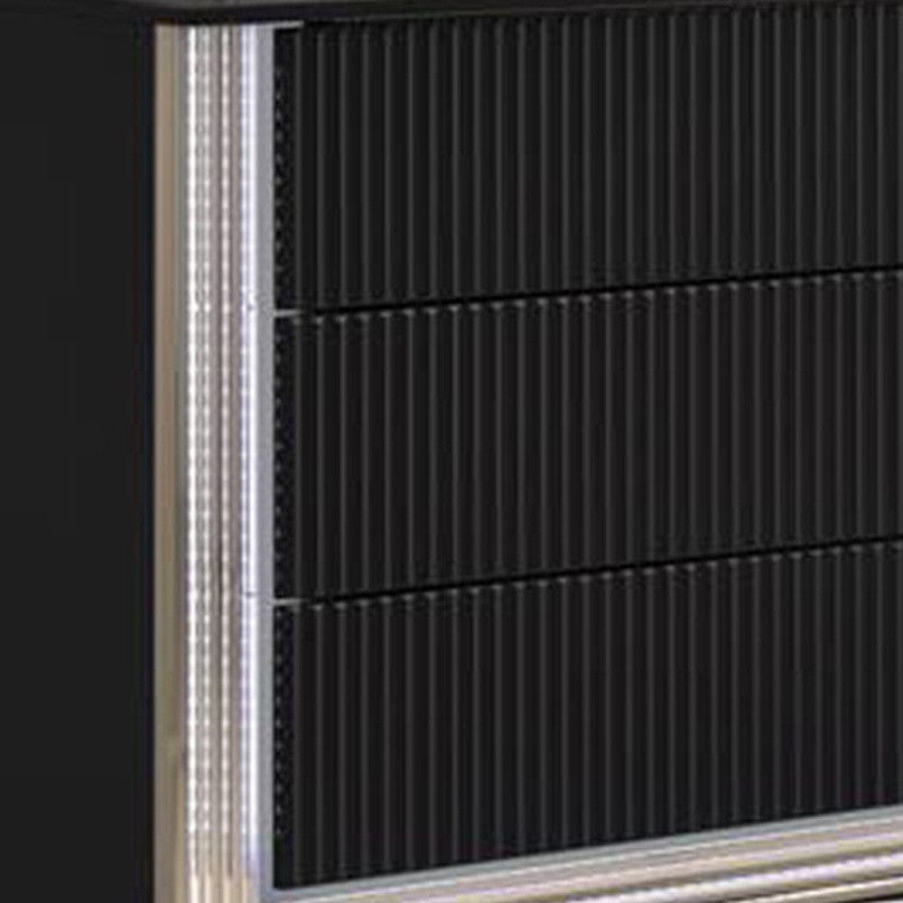 61" Black Solid Wood Mirrored Six Drawer Double Dresser with LED