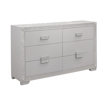 38" Silver Solid Wood Six Drawer Double Dresser