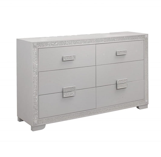 38" Silver Solid Wood Six Drawer Double Dresser