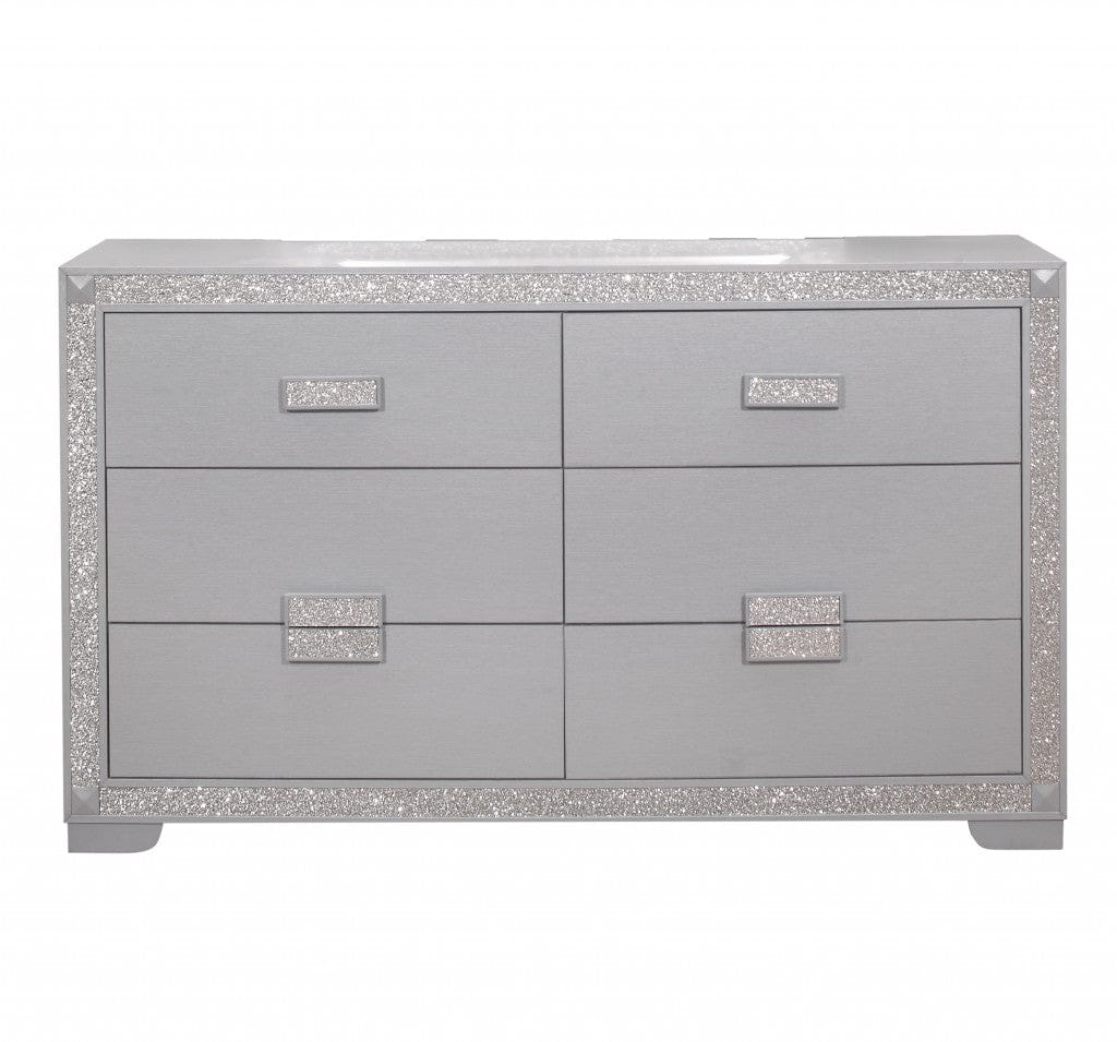 38" Silver Solid Wood Six Drawer Double Dresser