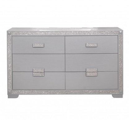 38" Silver Solid Wood Six Drawer Double Dresser