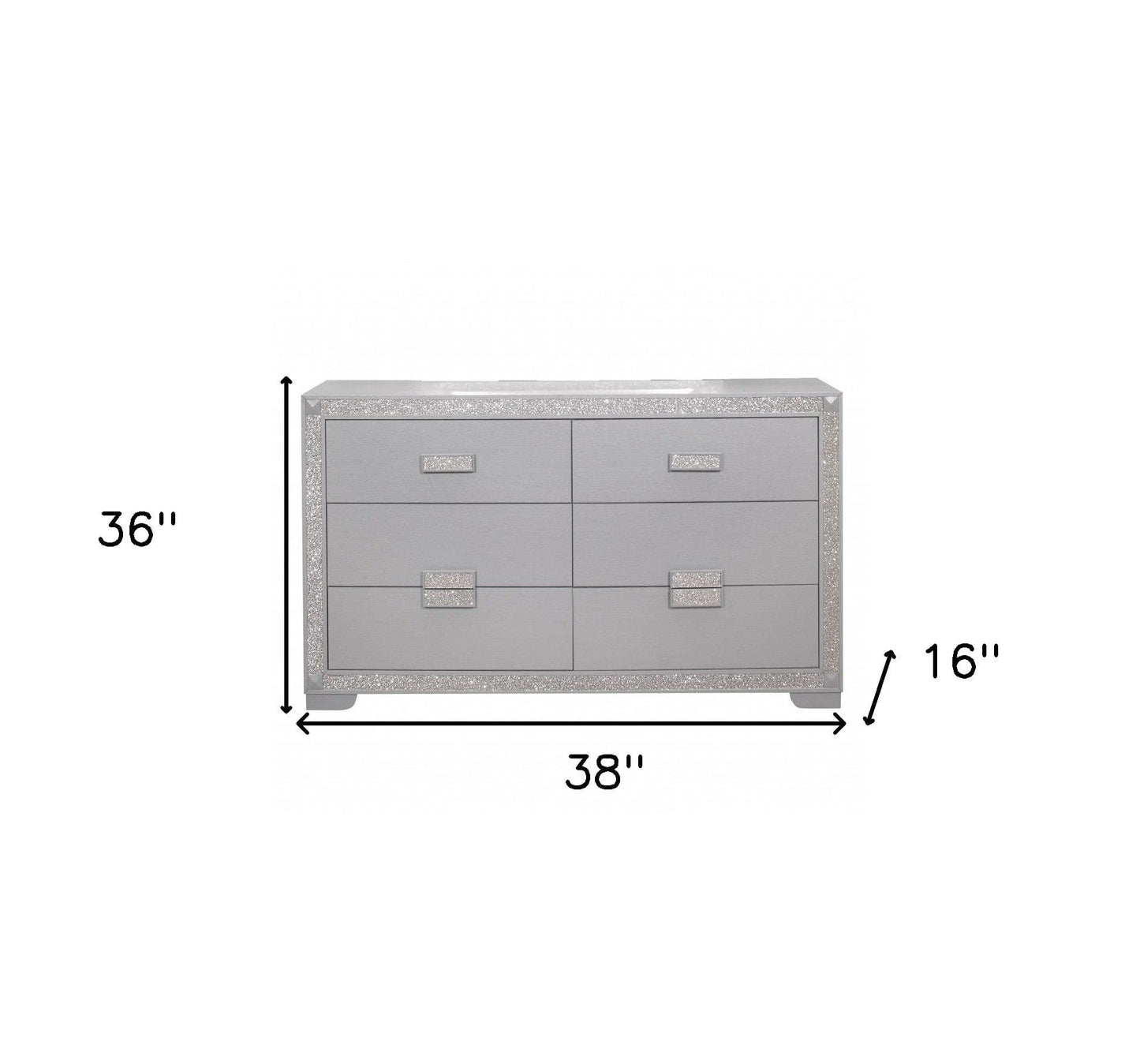 38" Silver Solid Wood Six Drawer Double Dresser